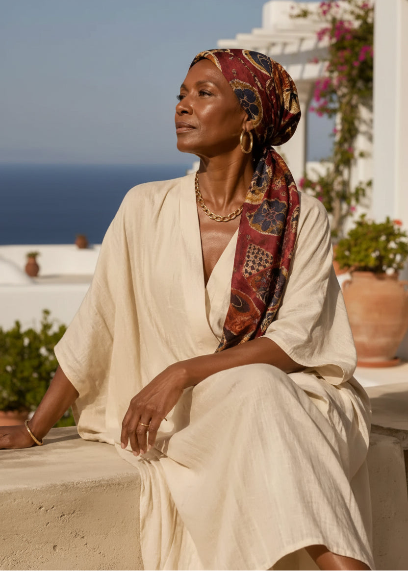 Adire Lounge Scarves & Wraps Burgundy The Muse II — Figurative Face Print Bandana Scarf