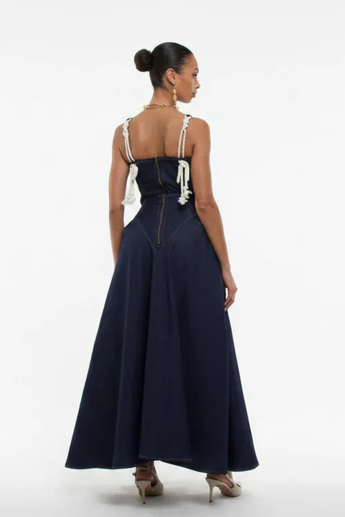 Aluka Tops Dusk Navy Denim Corset-Like Top