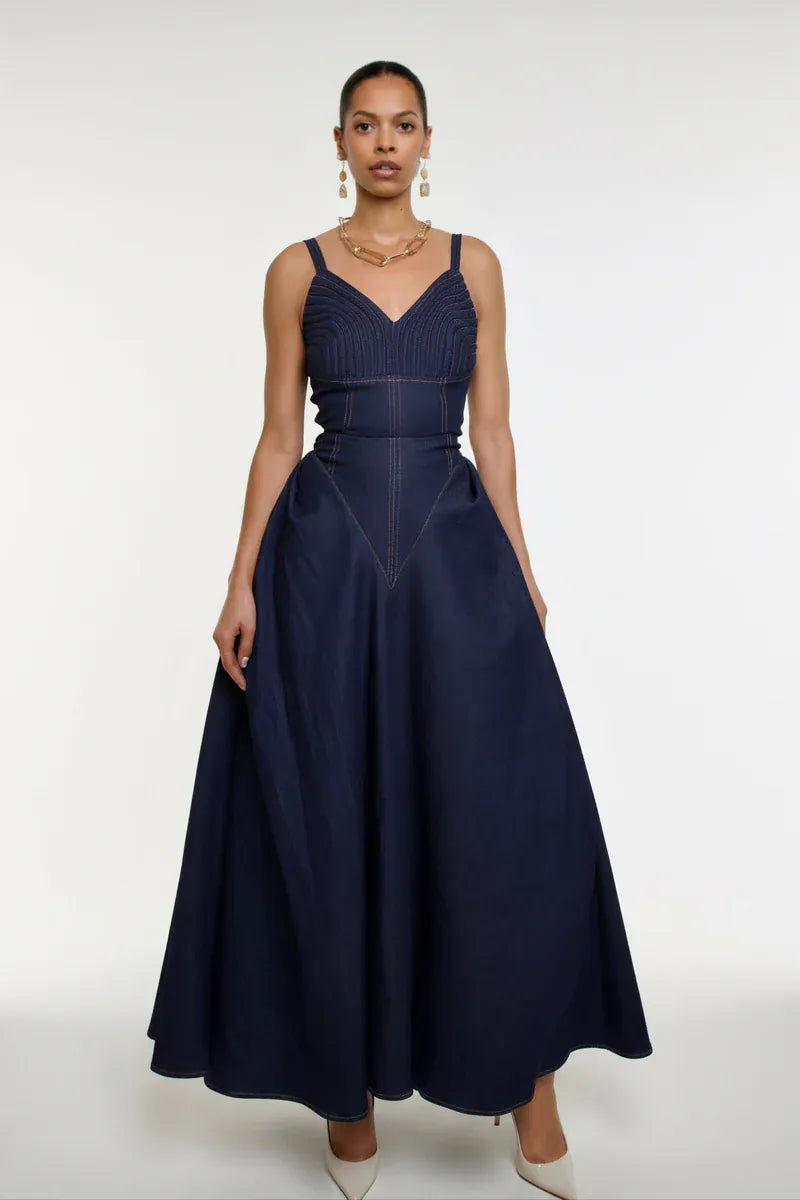 Aluka Tops Dusk Navy Denim Corset-Like Top