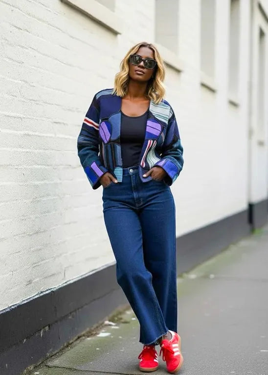 Andrew Tabitha Jacket Blue Crop Patchwork Jacket