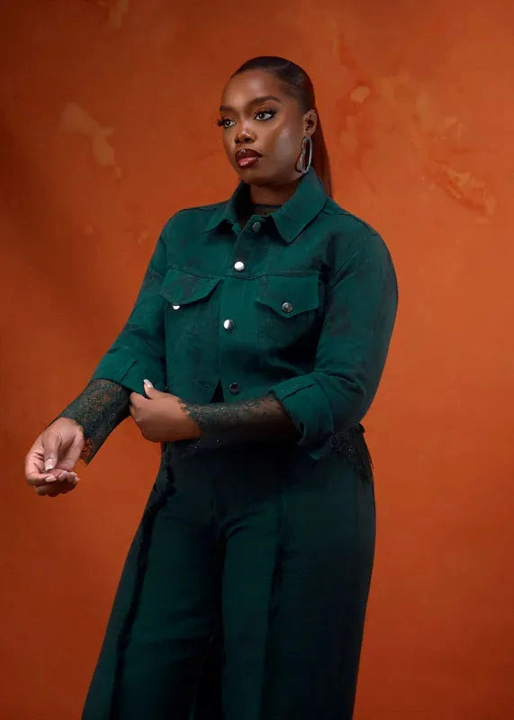 Andrew Tabitha Jacket Cropped Trucker Jacket in Green
