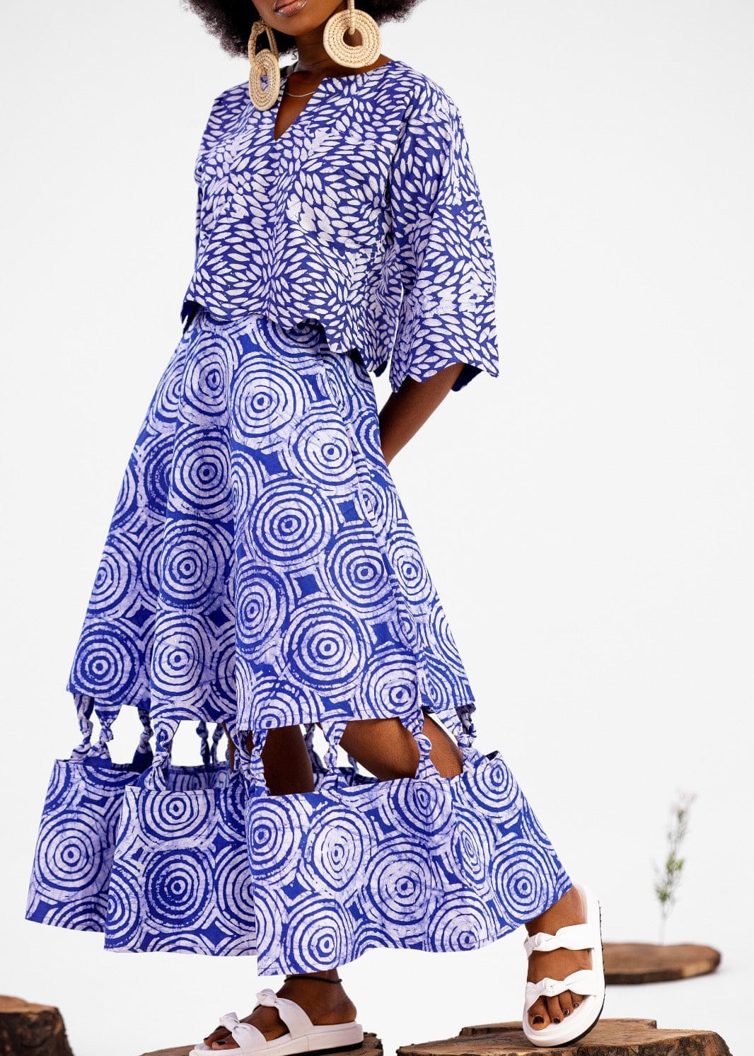Atuche Woman Co-Ord Set Blue / 8 Donna Adire Tunic and Skirt Set