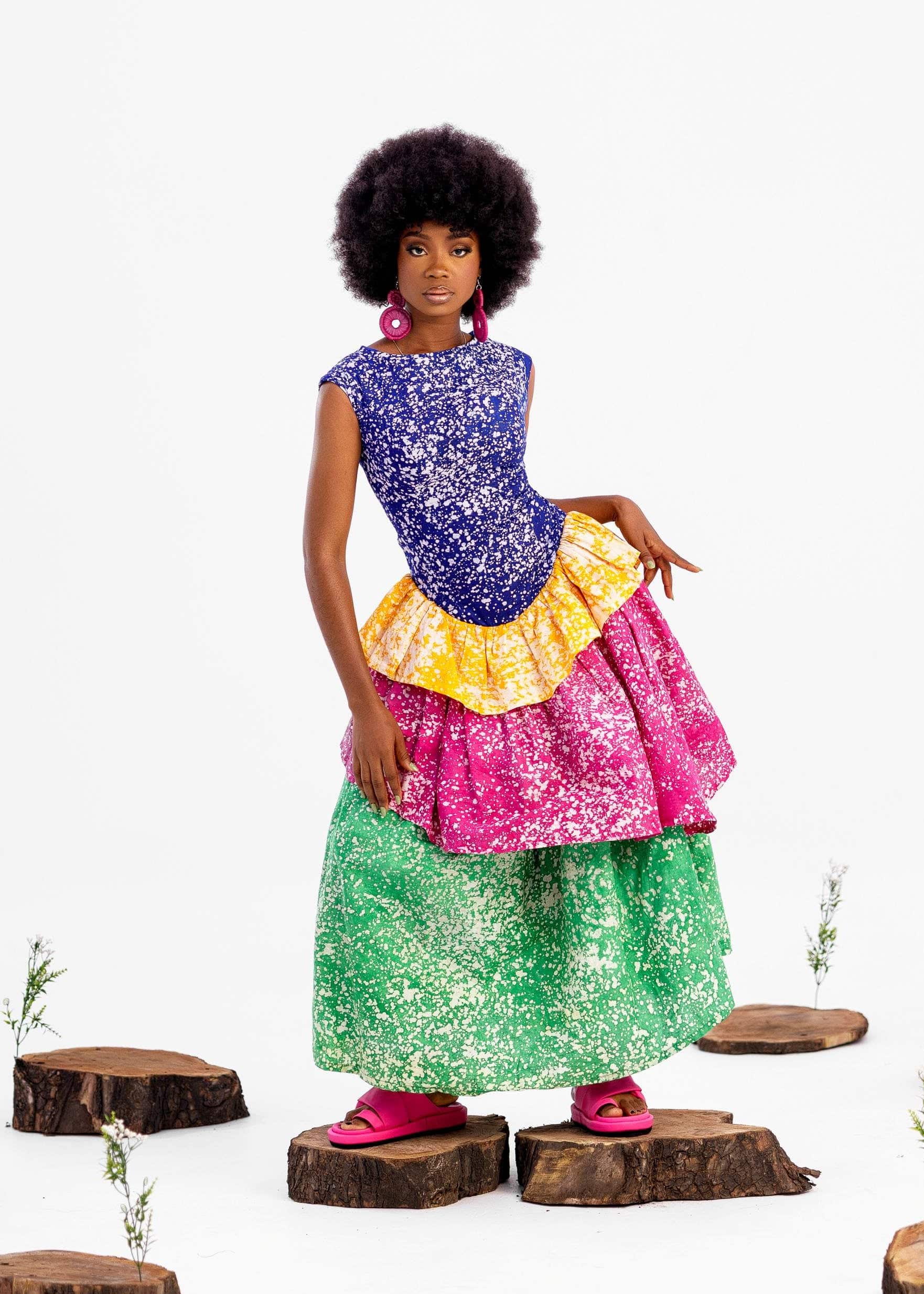 Atuche Woman Women's Dress Bloom Tiered Adire Dress