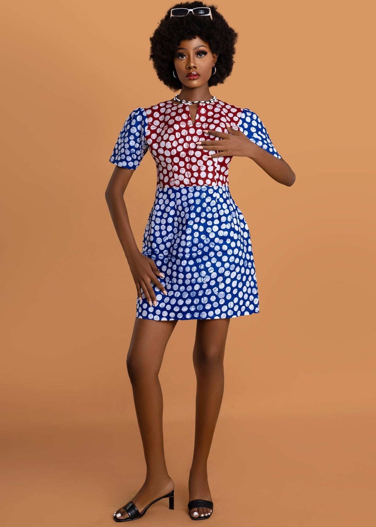 The Nkem Dress - Blue, Burgundry, White - Cotton - African Fashion by Austine Mali