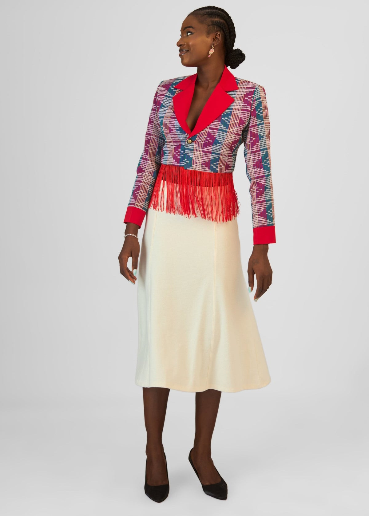 The Kora Fringe Suit - Blue, Sky Blue, White, Orange - Akwete - Suits - African Fashion by Austine Mali