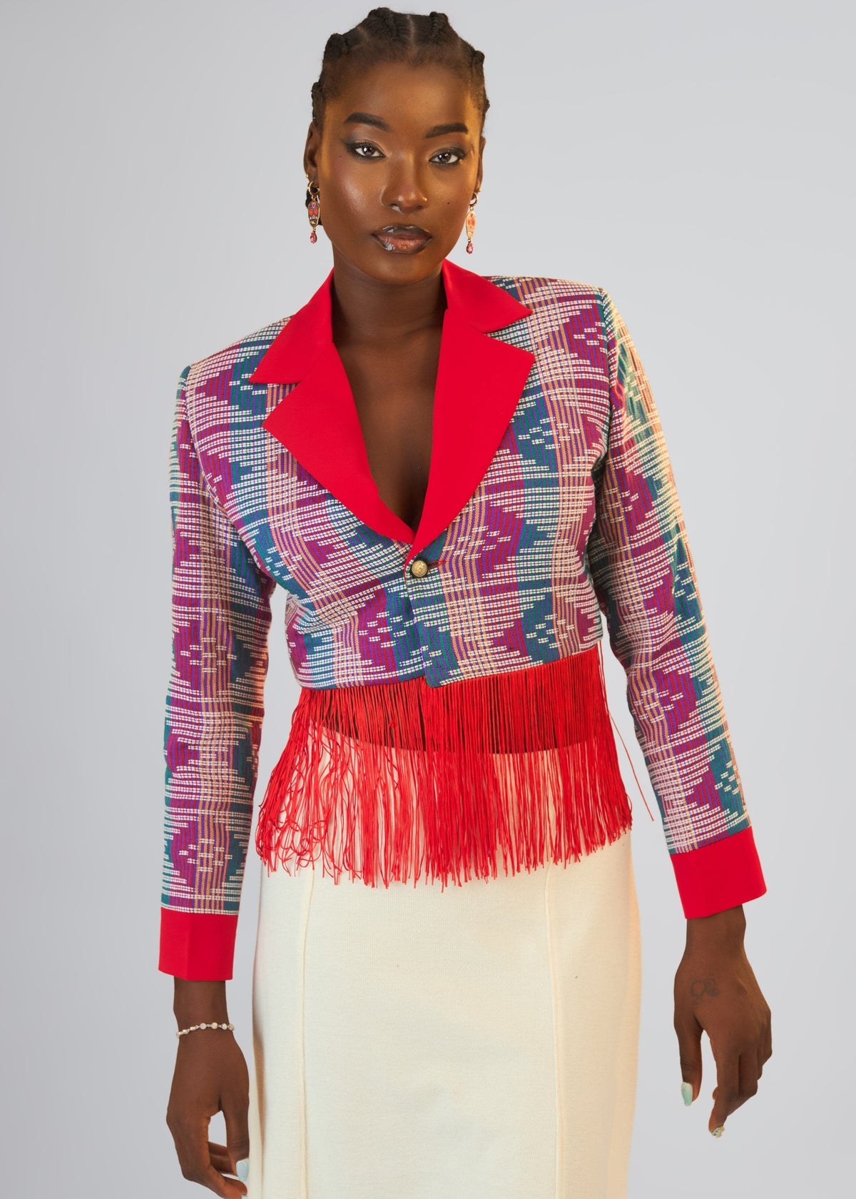 The Kora Fringe Suit - Blue, Sky Blue, White, Orange - Akwete - Suits - African Fashion by Austine Mali