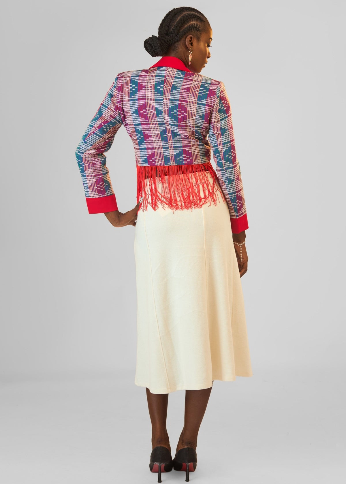 The Kora Fringe Suit - Blue, Sky Blue, White, Orange - Akwete - Suits - African Fashion by Austine Mali