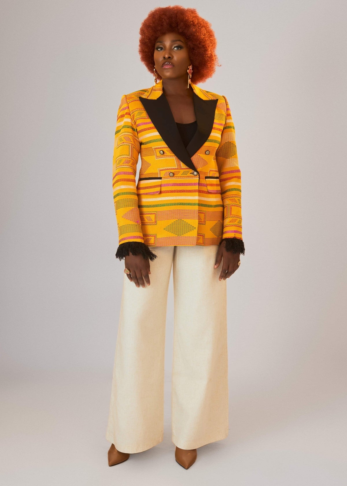 The Naya Double Breasted Suit - Yellow, White, Black, Green - Akwete - Suits - African Fashion by Austine Mali