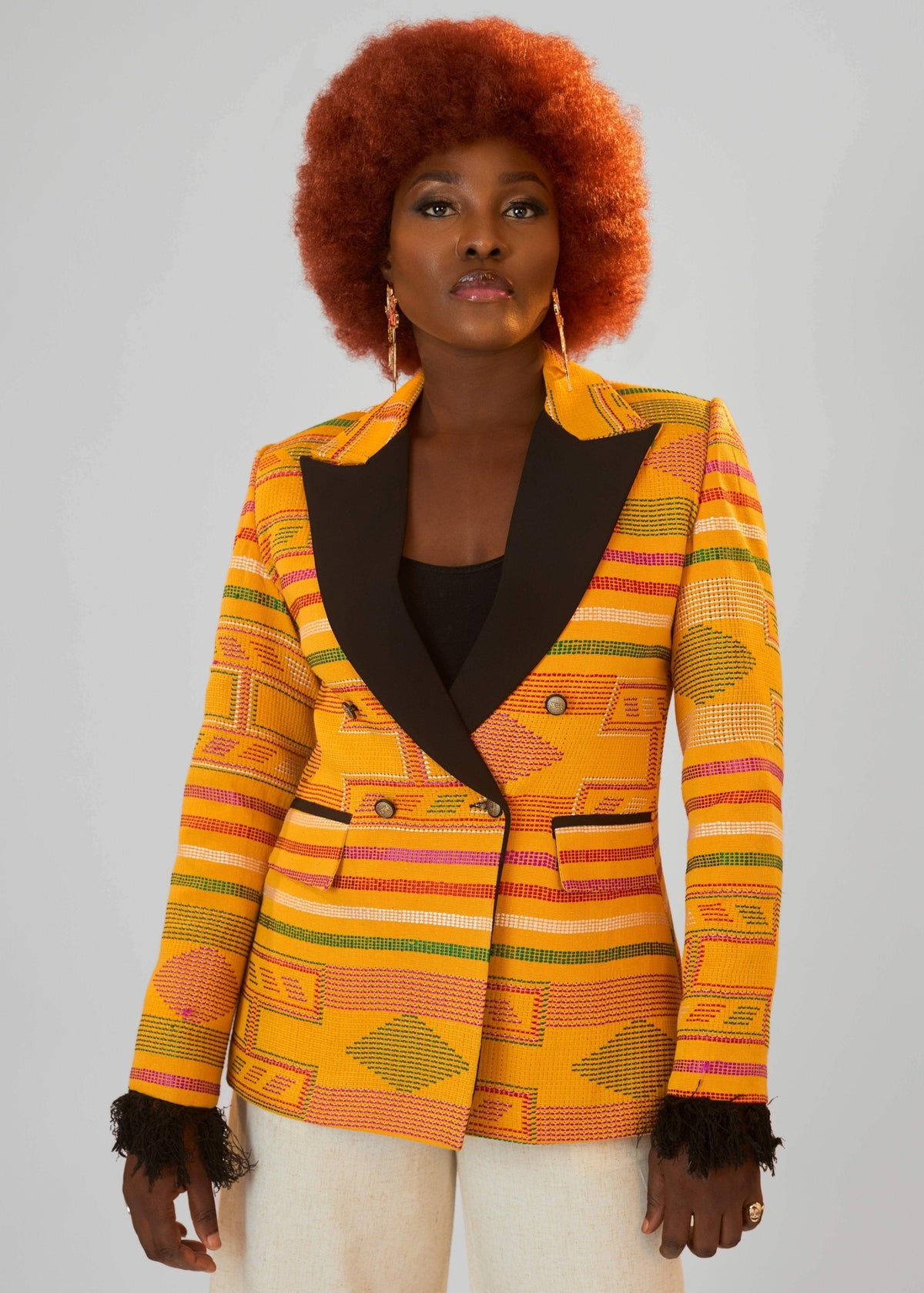 The Naya Double Breasted Suit - Yellow, White, Black, Green - Akwete - Suits - African Fashion by Austine Mali