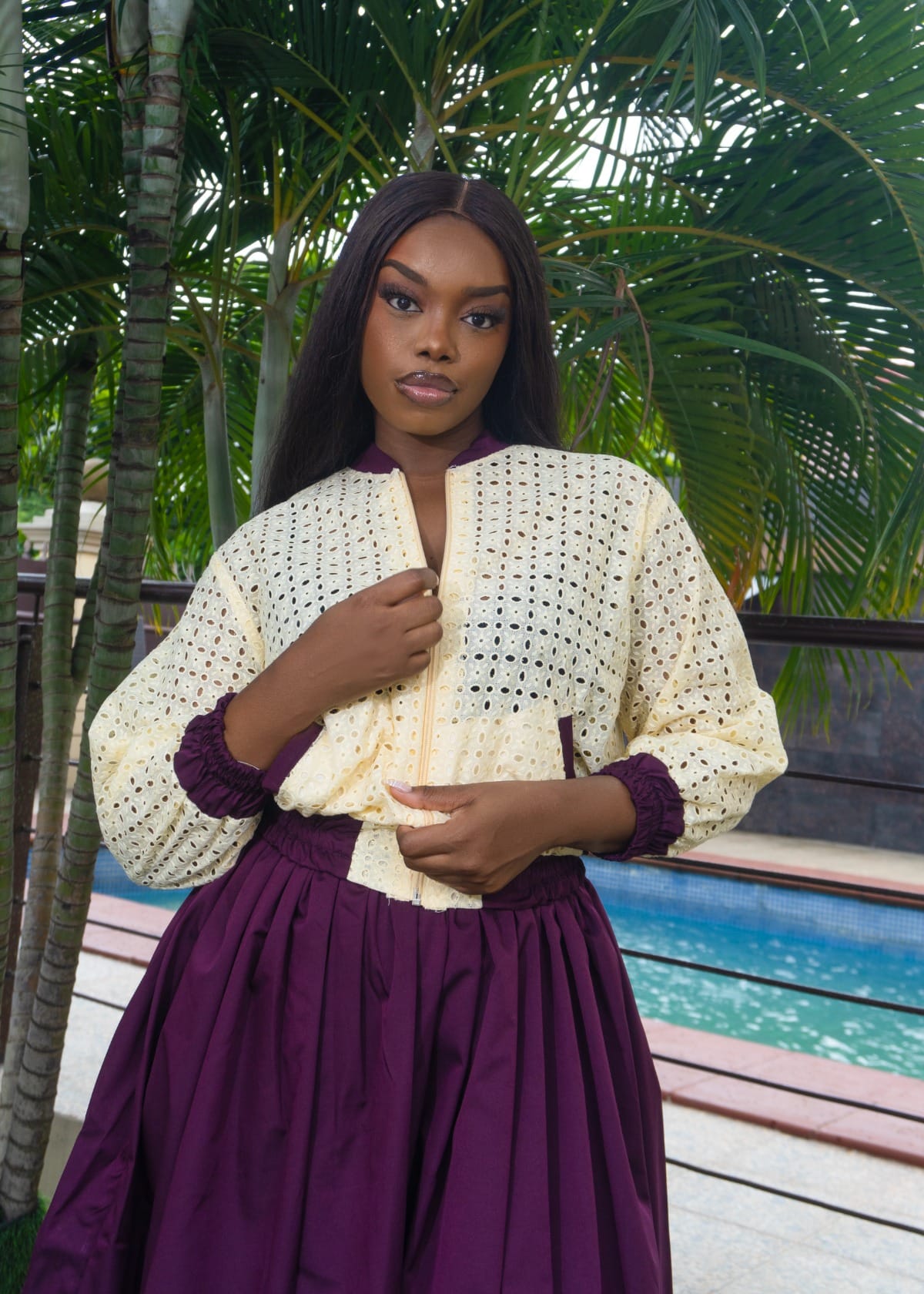AyoJayne Lagos Co-ord Sets & Matching Sets Bomber Lace skirt set