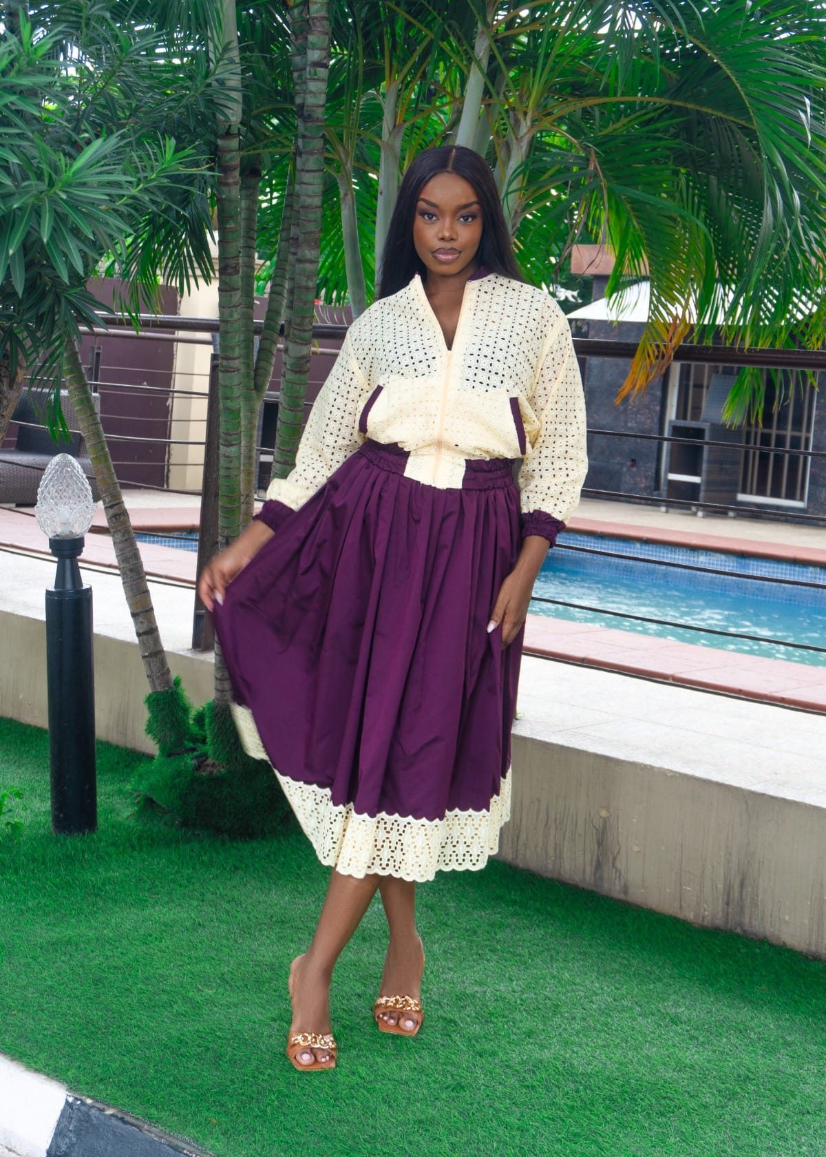 AyoJayne Lagos Co-ord Sets & Matching Sets Bomber Lace skirt set