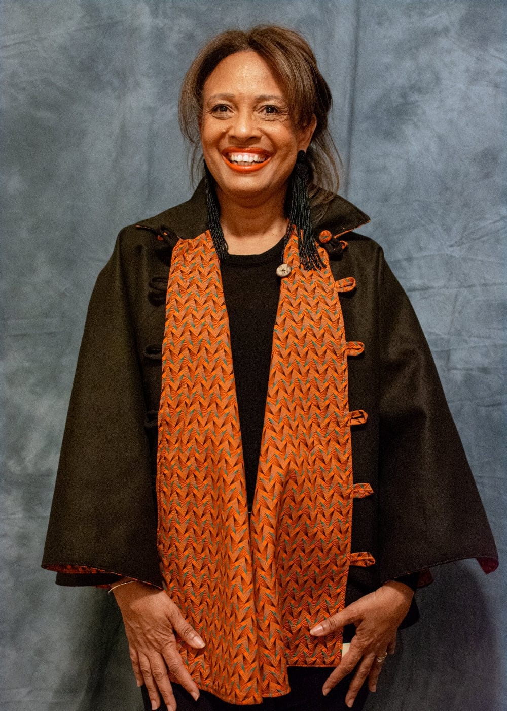 Bola Nangabe Women's Coat One size Reversible Khawa Cape - Black and Orange