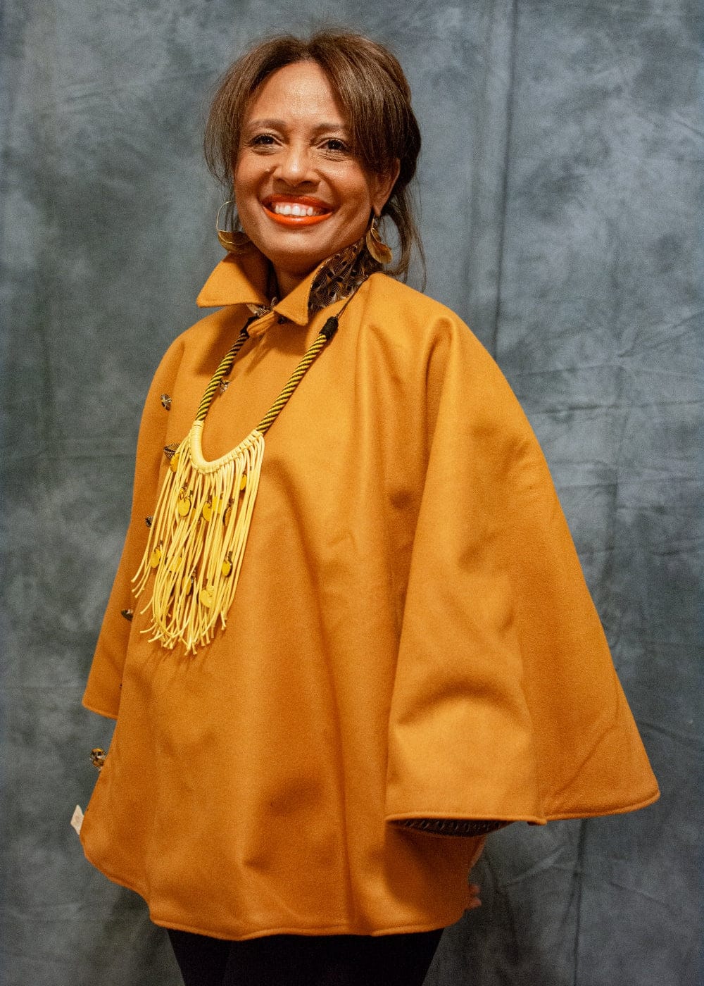 Bola Nangabe Women's Coat One size Reversible Khawa Cape -  Mustard