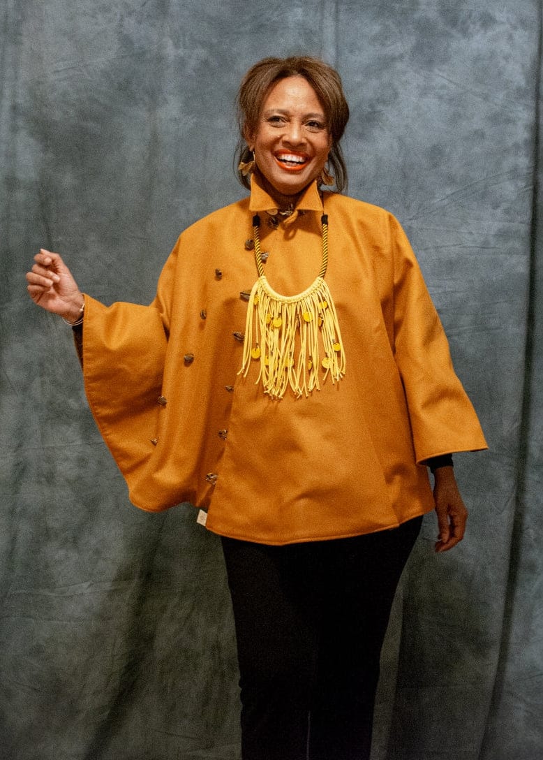 Bola Nangabe Women's Coat One size Reversible Khawa Cape -  Mustard