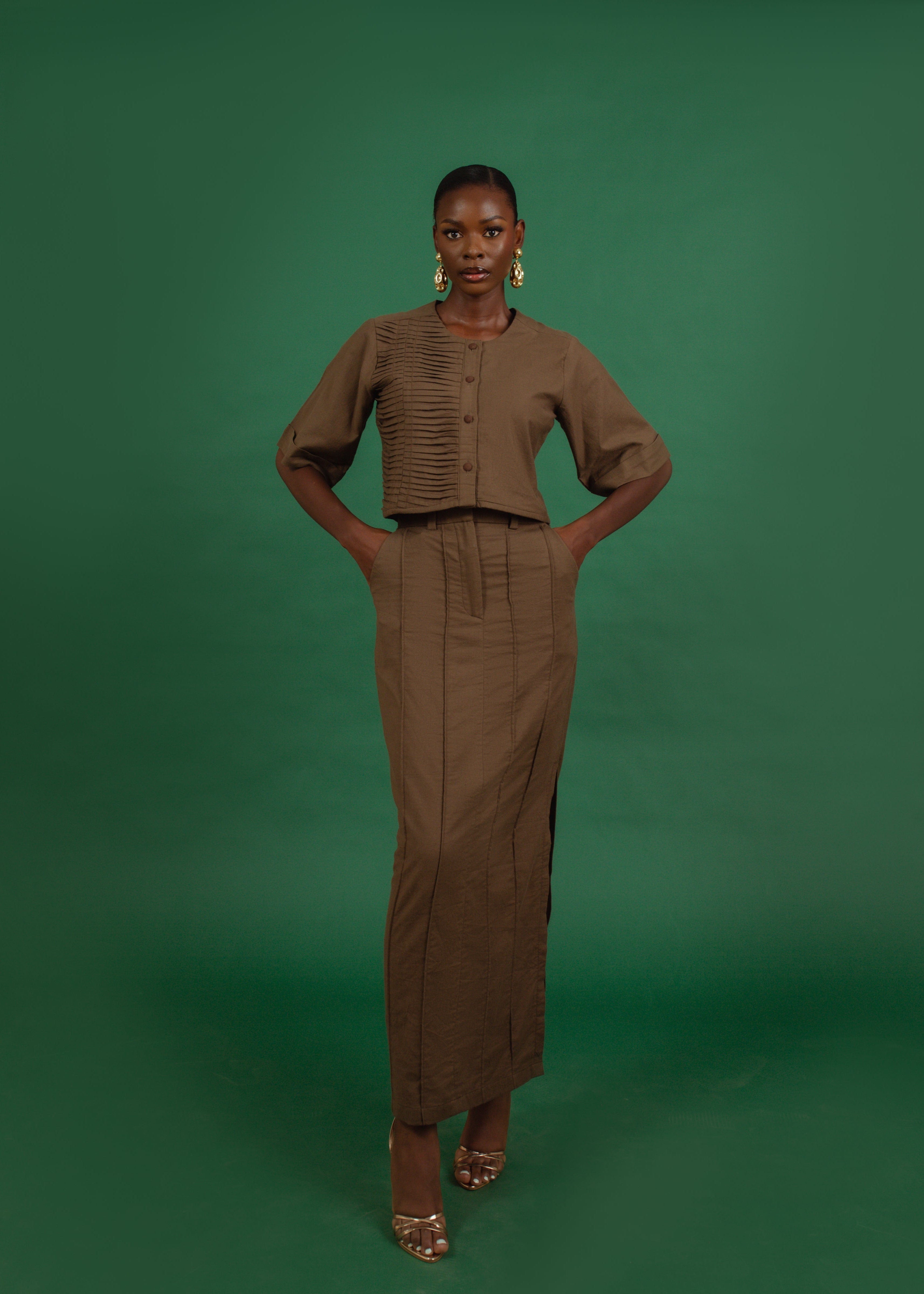 Domina By Michelle Tops Brown Linen Top