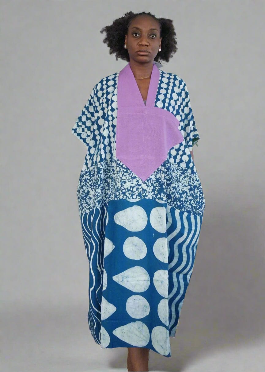 Dye Lab Bubu Multicolor / One size Print Agbada with Aso oke Collar