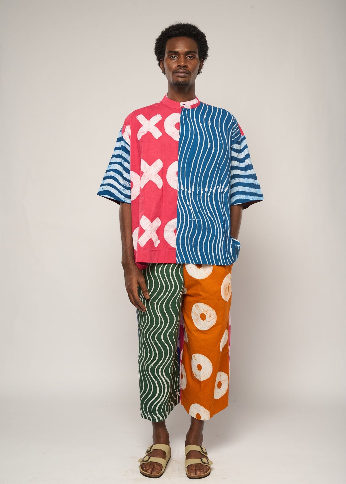 Wide Leg Culottes with Aso oke Back Pocket - Blue - Adire - Pants - African Fashion by Dye Lab