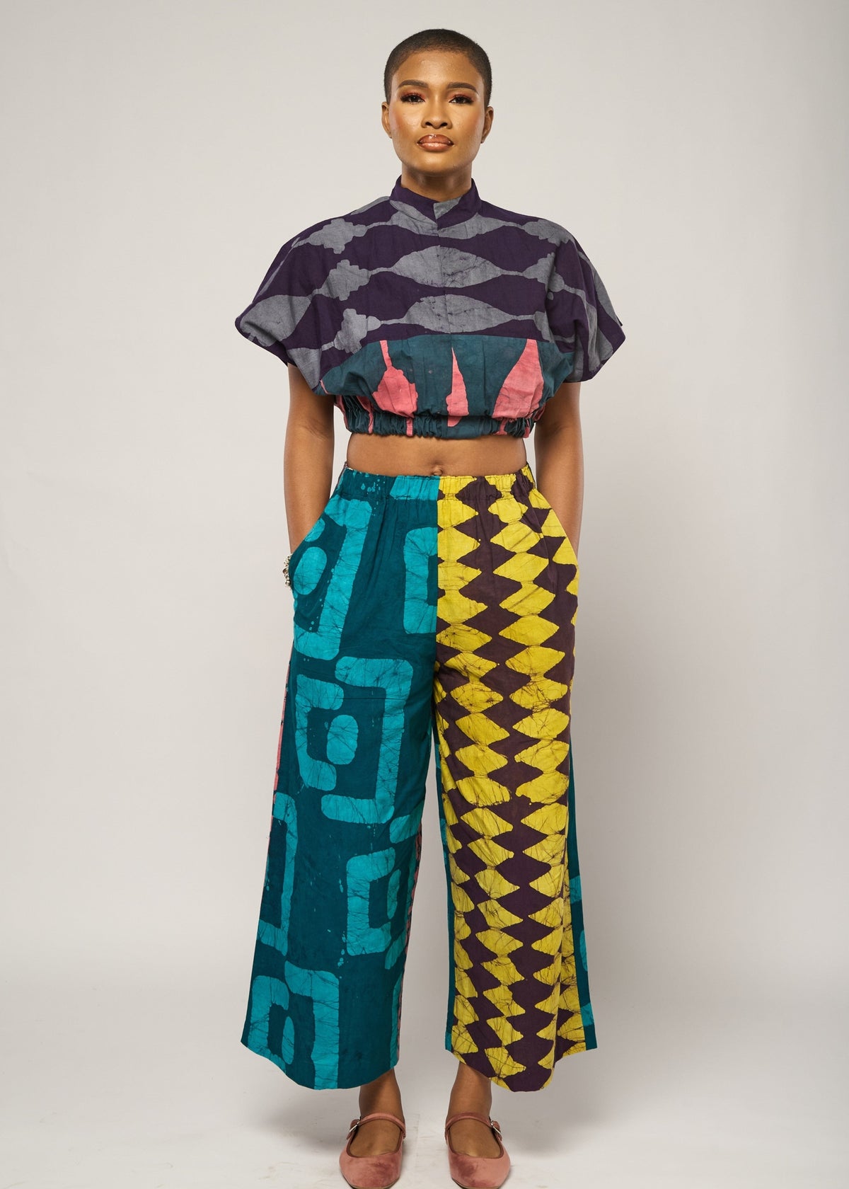 Yellow and Brown Zigzag Multicolour Wide Leg Culottes with Aso oke  Back Pockets - Multicolor - Adire - Pants - African