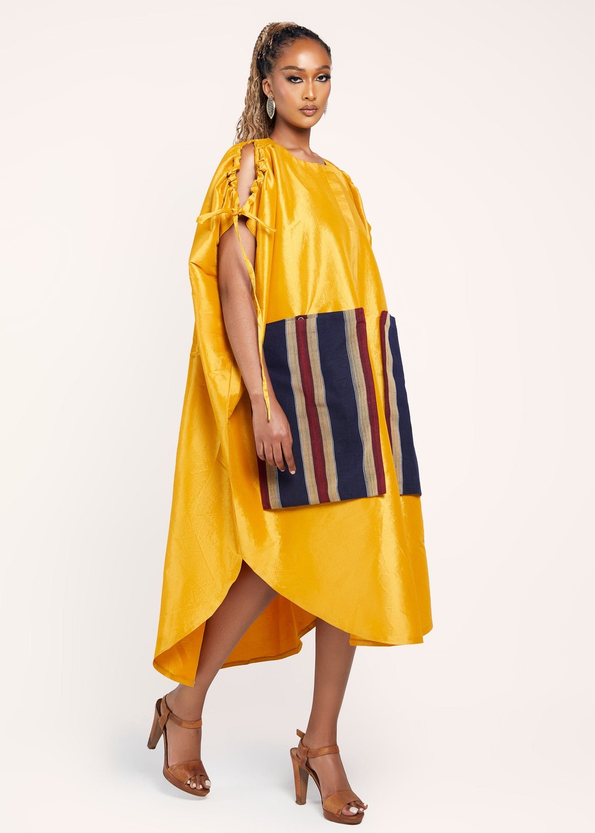 Ehi Bubu with Oversized Aso Oke Pockets - Gold, Dyed Adire, Blue - African Fashion by Ehi Woman