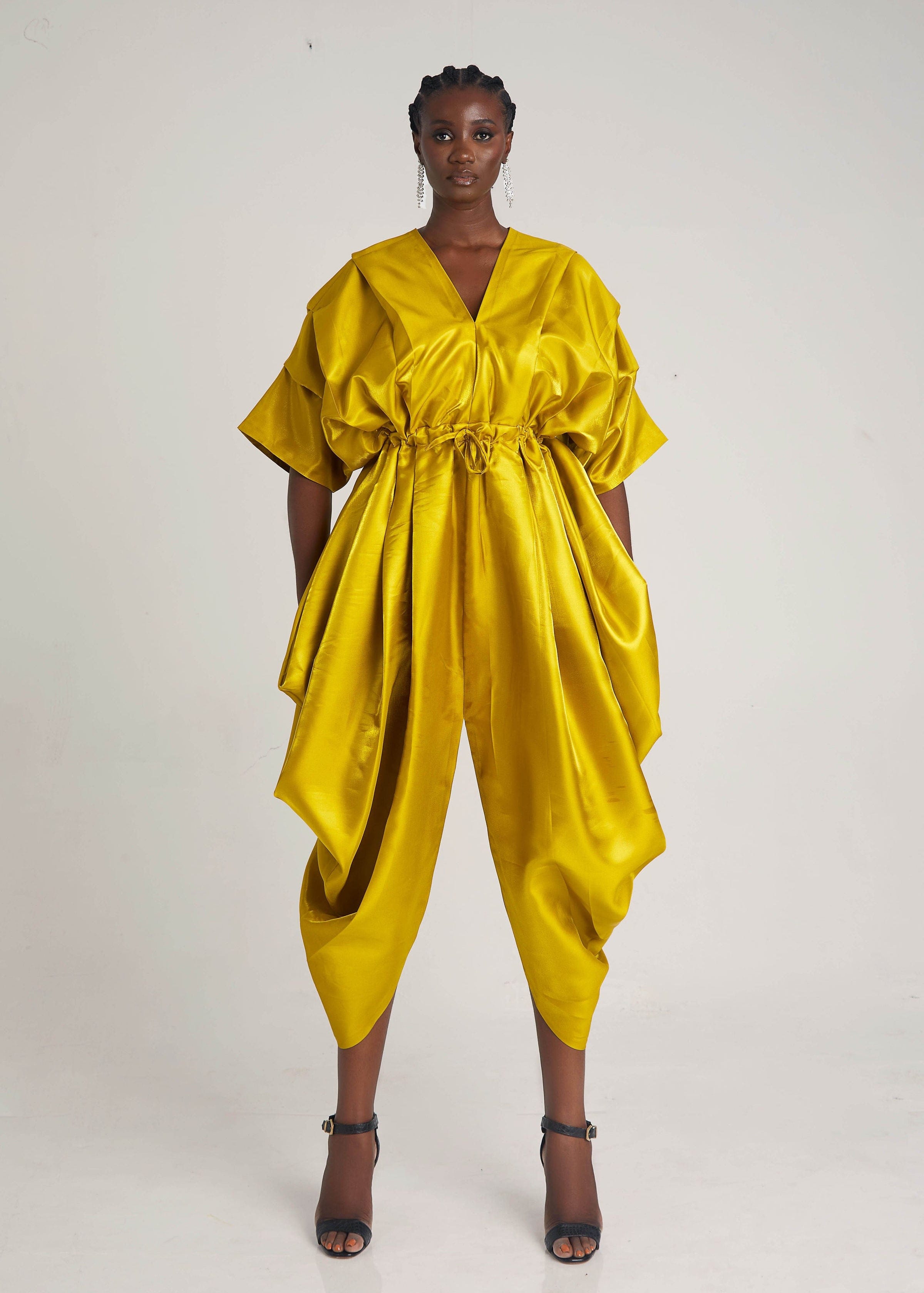Ehi Woman Dress Yellow / 8 Owambe Dolman Draped Tulip Dress