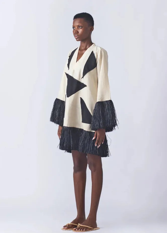 Eki Kere Dress Raffia Doll Patch Black Jean