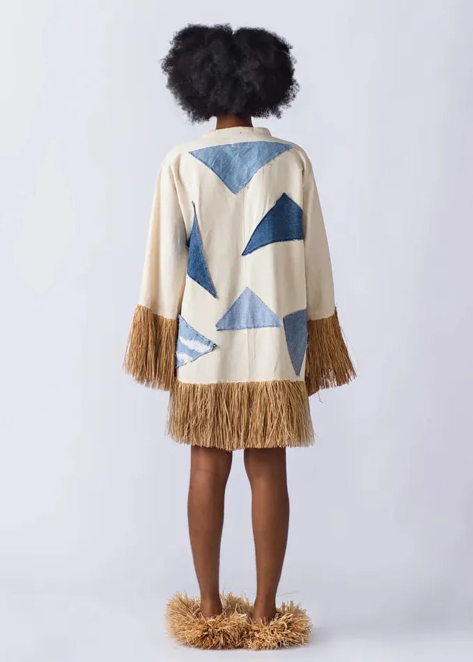 Eki Kere Dress Raffia Doll Patch Blue Jean