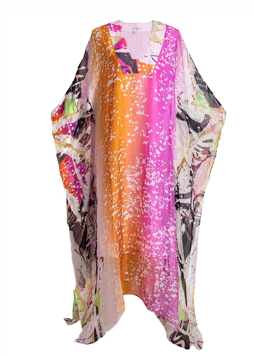 Eki Silk Bubus & Kaftans One size / Pink Fuchsia & Orange 100% Mulberry Silk Kaftan: Sustainable Resort Loungewear