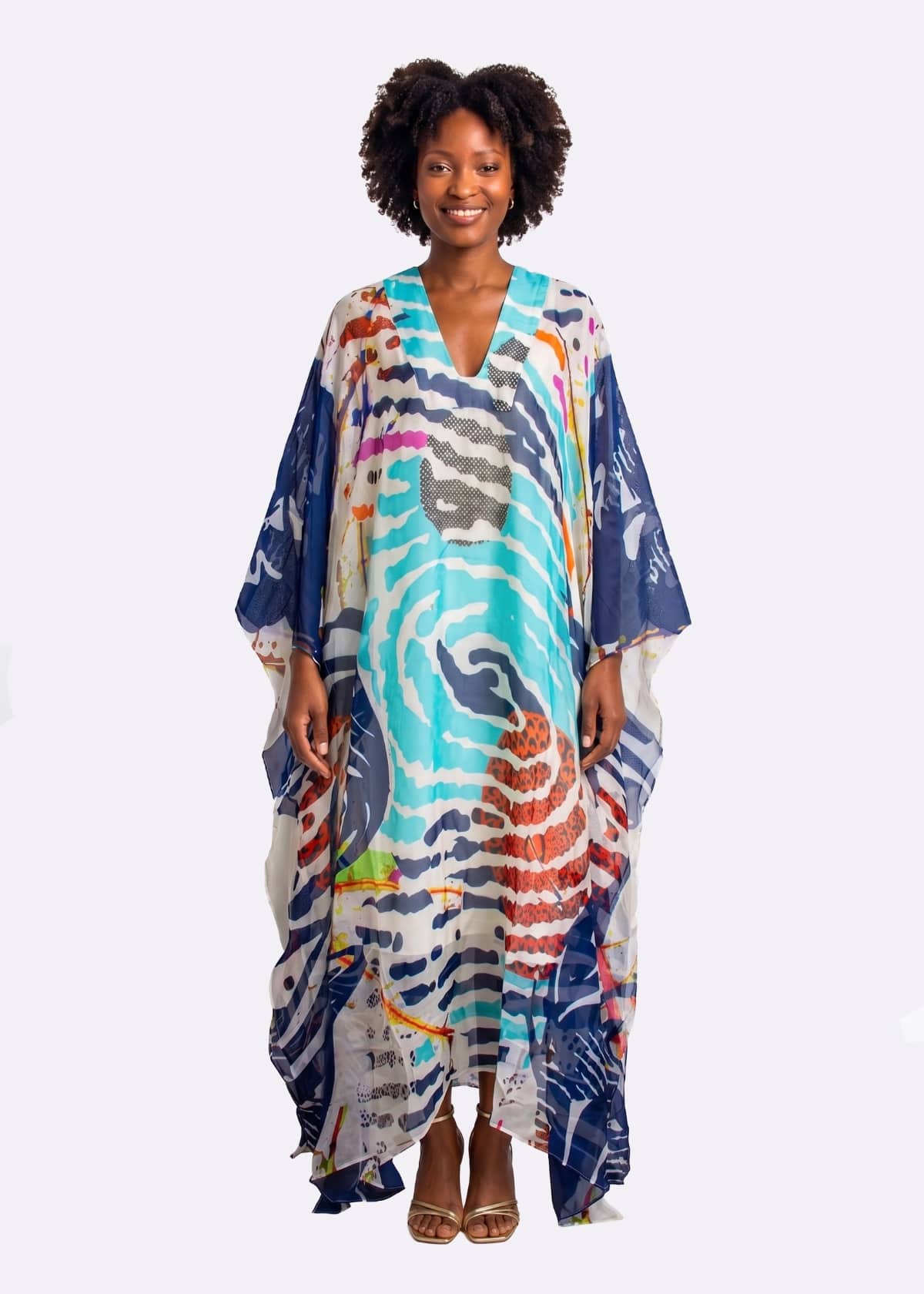 Eki Silk Dresses One size / Blue Turquoise Blue 100% Mulberry Silk Kaftan: Sustainable Resort Loungewear