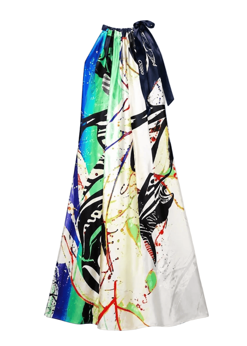Eki Silk Dresses One size / Green Maxi Emerald Ankle Lenght: 100% Mulberry Silk African Print Dress