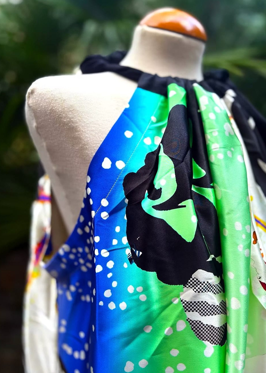 Eki Silk Dresses One size / Green Maxi Emerald Floor length: 100% Mulberry Silk African Print Dress