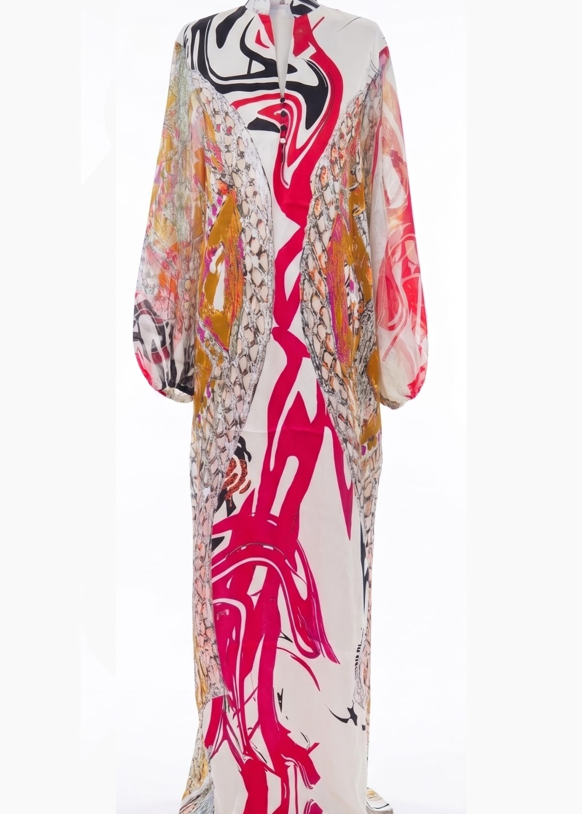 Eki Silk Dresses Red / 12 100% Mulberry Silk Wrap Tie Floor Length Dress: Heritage Print Maxi