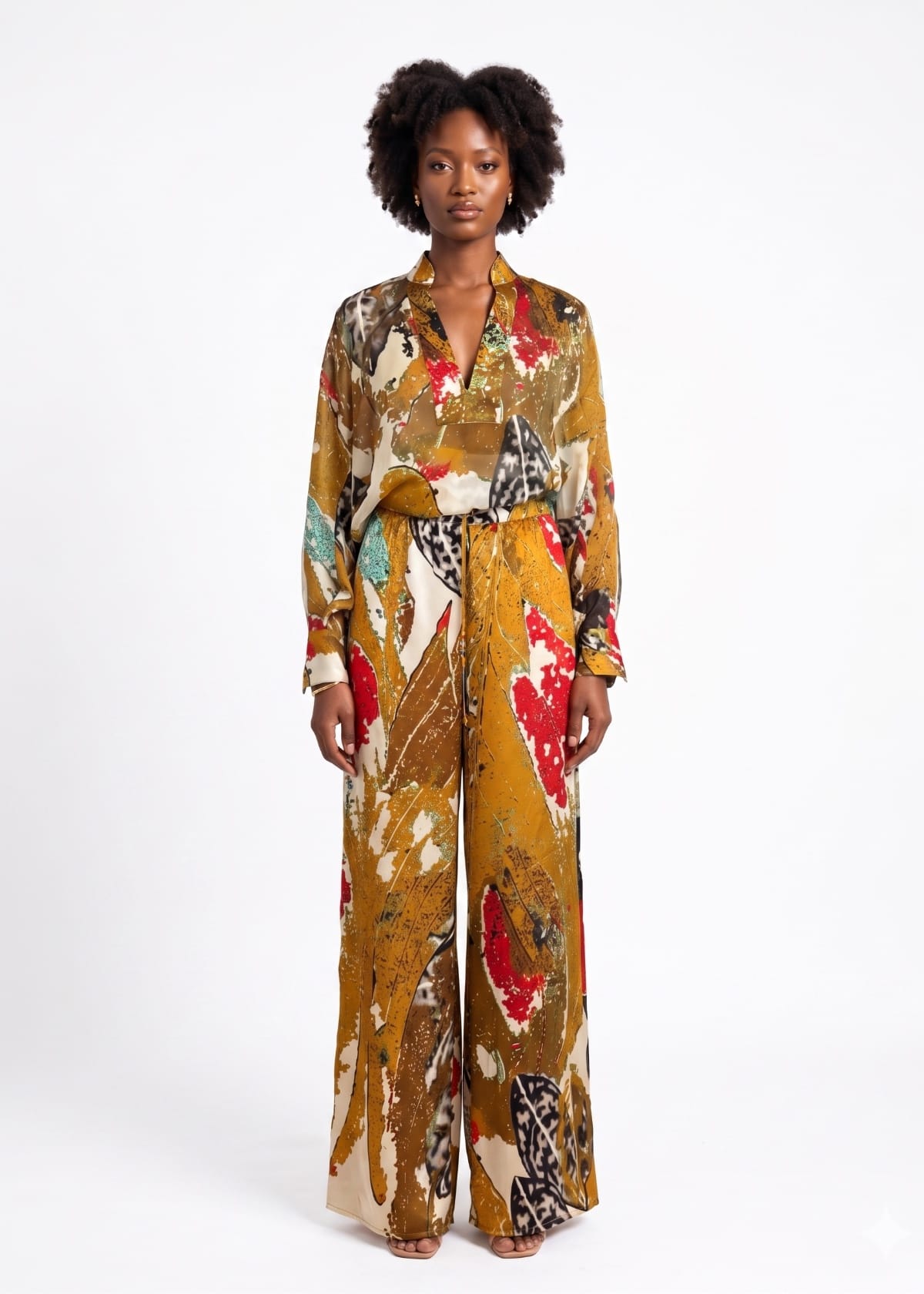 Eki Silk Trousers & Jeans 100% Mulberry Silk African Print Luxury Two-Piece Pant set