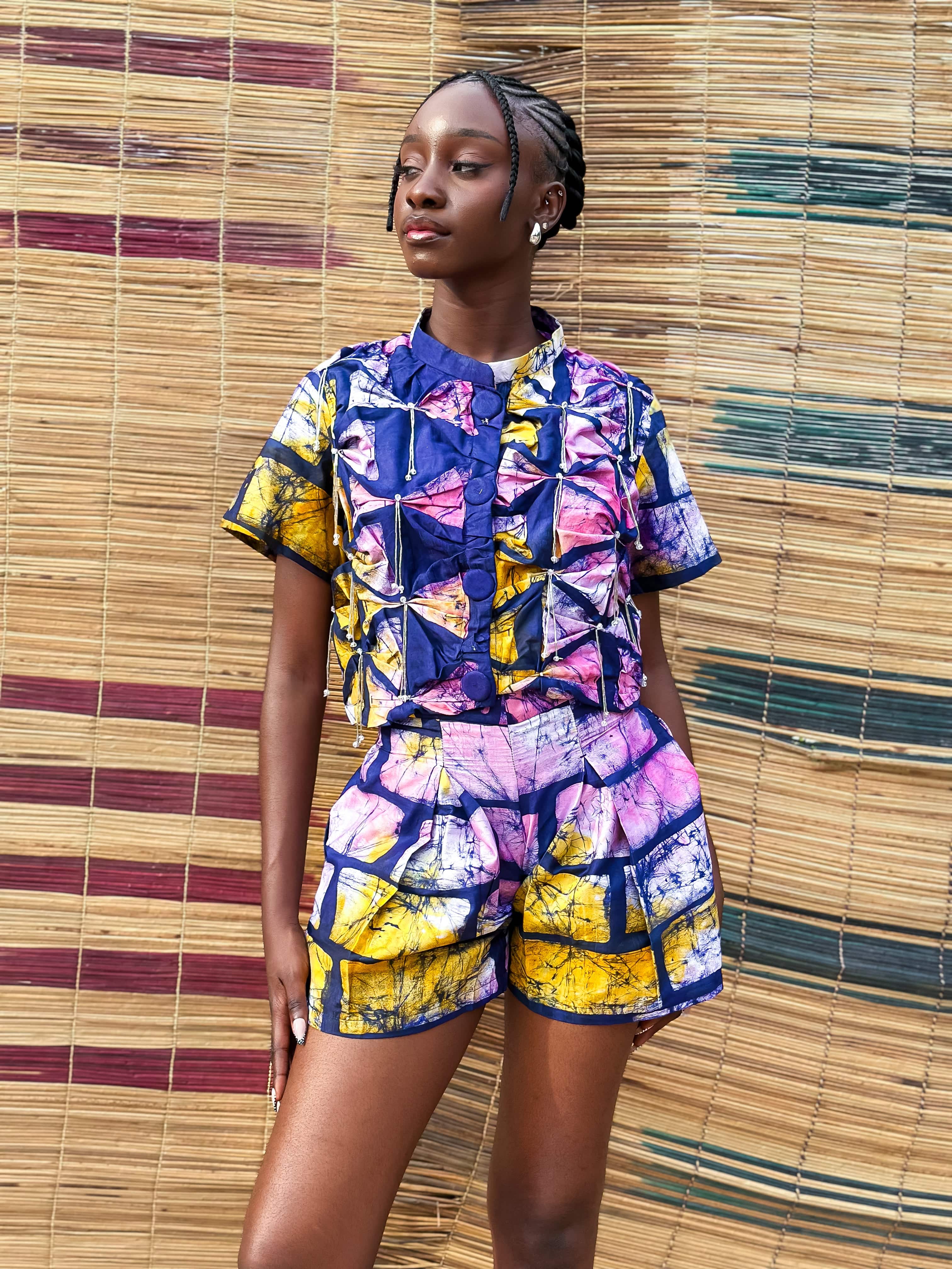IQUO Co-Ord Set Ini Beaded Shirt and Short Set
