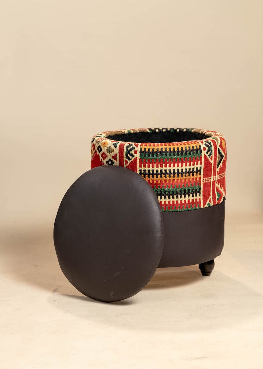 Iro Lagos Home Accessories Black Kilim storage stool (out of stock)