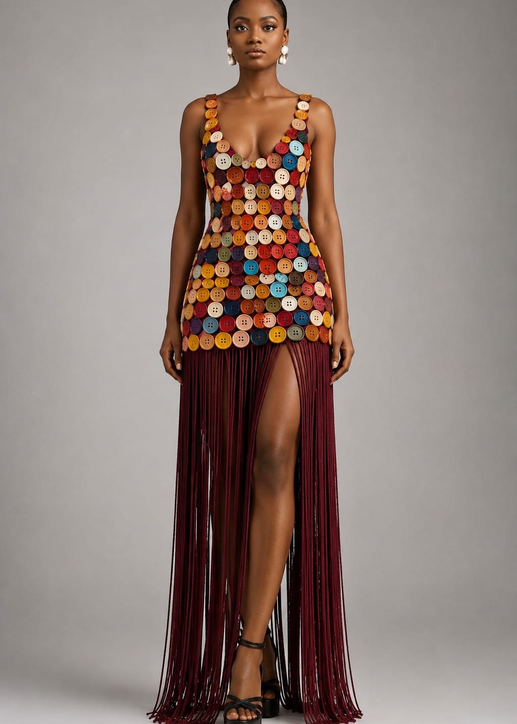 Iwari Dresses Mosaic Button Dress