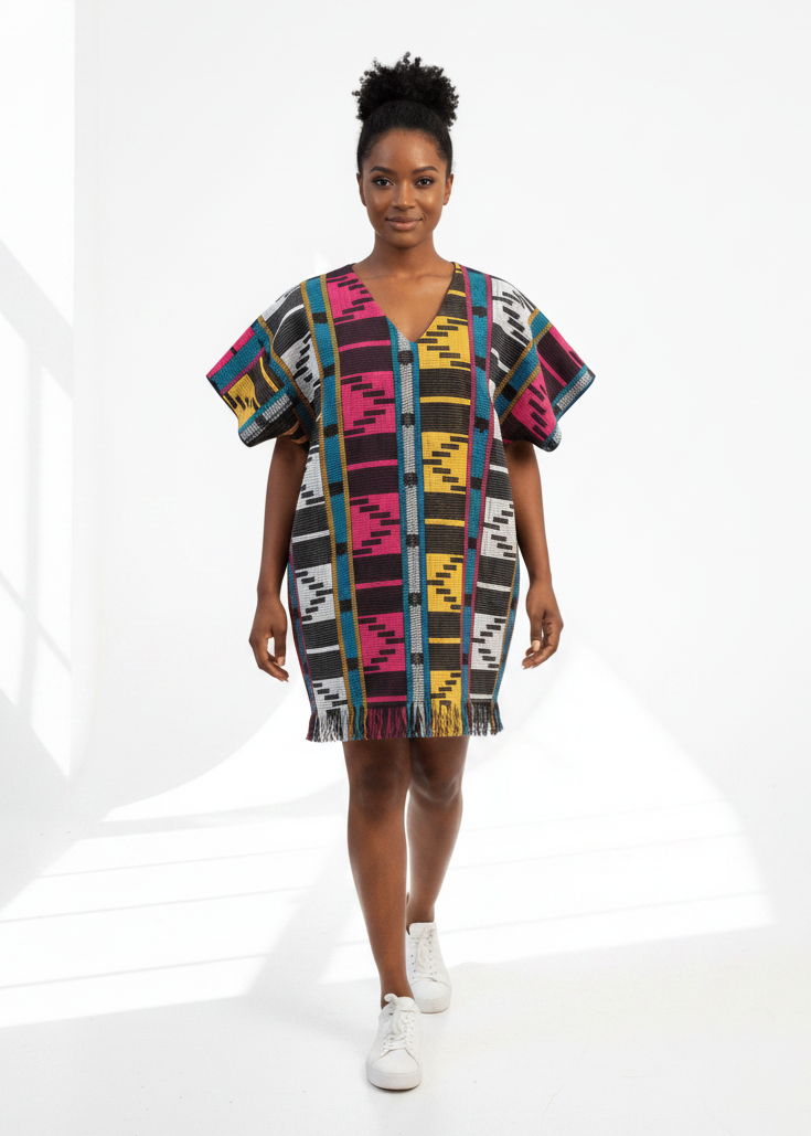 Joyin Afrochic Bubus & Kaftans Multicolor / 8 Akwete MulticolourCotton Midi Kaftan