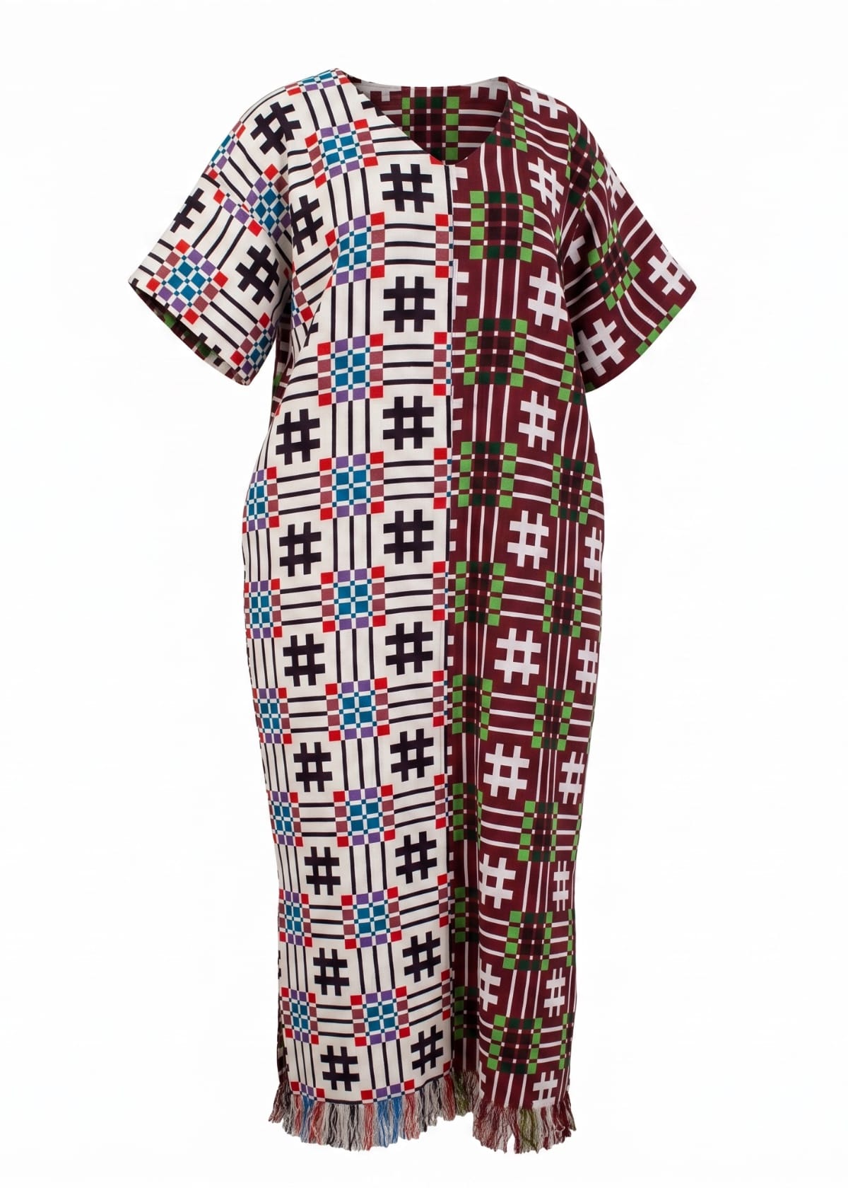 Joyin Afrochic Bubus & Kaftans Two-Tone Akwete Cotton Maxi Kaftan