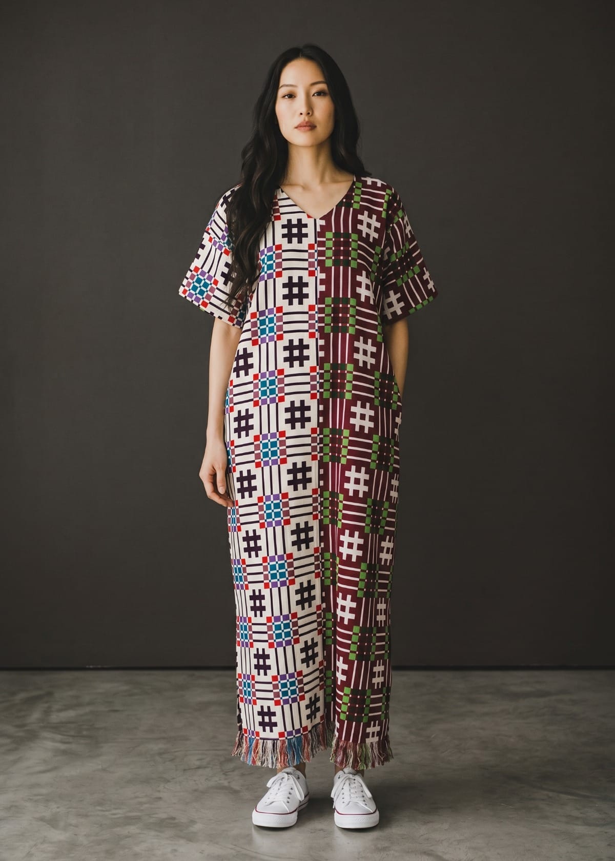 Joyin Afrochic Bubus & Kaftans Two-Tone Akwete Cotton Maxi Kaftan