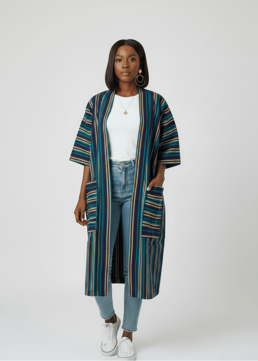 Joyin Afrochic Jackets & Coats Multicolor / 8 Unisex Multicolour Striped Aso Oke Kimono Jacket
