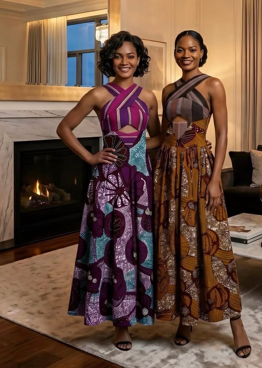KÀAYA Dresses Brown Sara Aso Oke and hollandis cotton print
