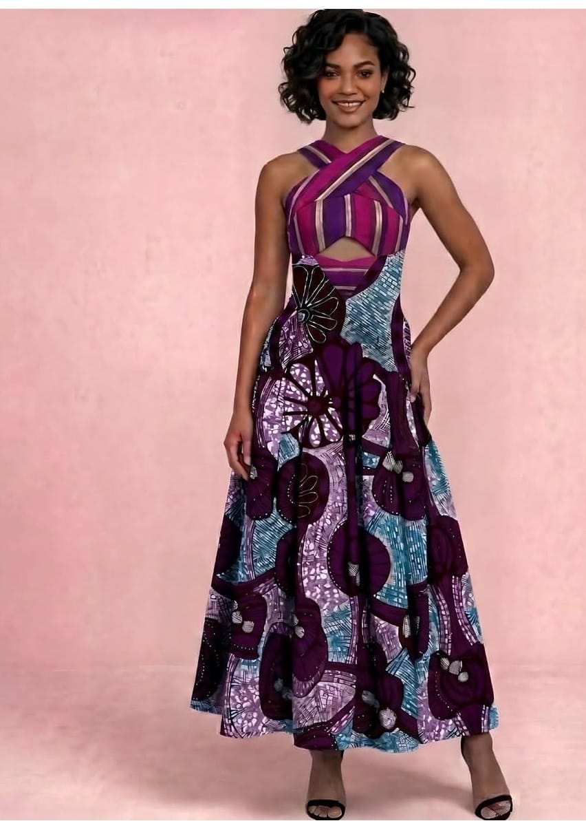 KÀAYA Dresses Purple Sara Aso Oke and hollandis dress