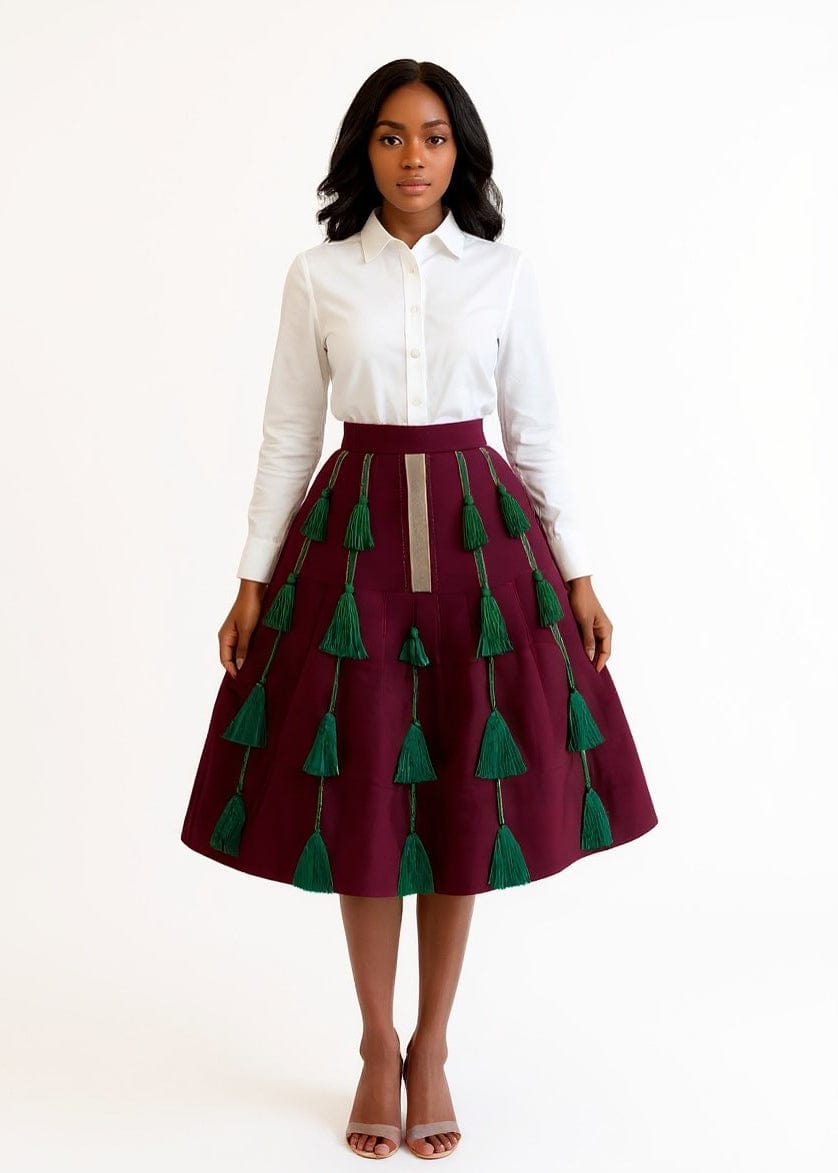Dora Aso Oke Tassel Midi Skirt - African Print Skirt | Onuli