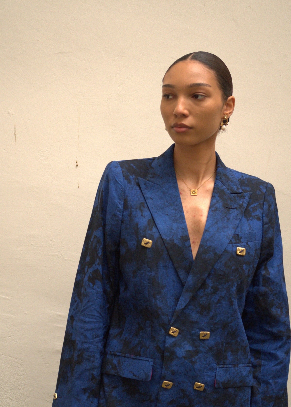 Bisa Double-Breasted Suit Jacket - Blue - Blue, Dyed Adire, Black - Cotton - Suits - African Fashion by Kente Gentlemen