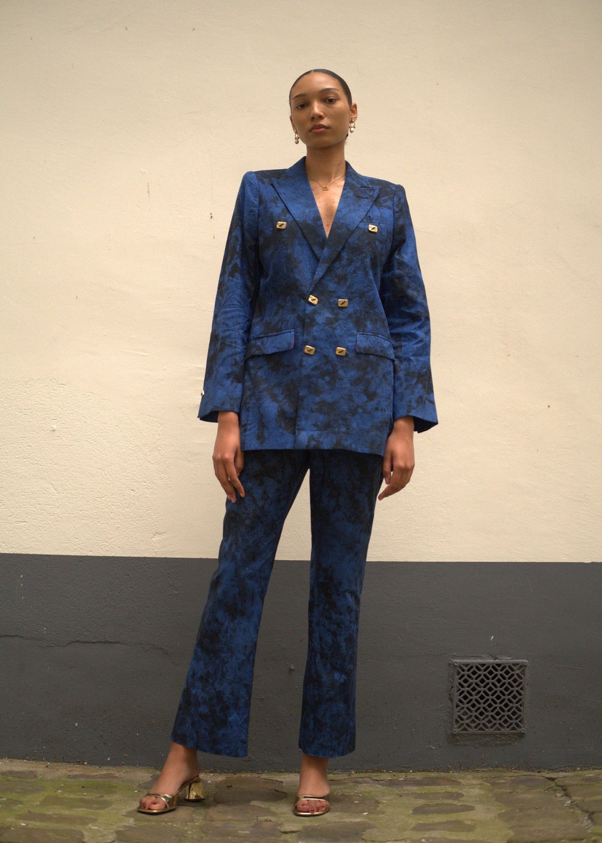 Bisa Double-Breasted Suit Jacket - Blue - Blue, Dyed Adire, Black - Cotton - Suits - African Fashion by Kente Gentlemen