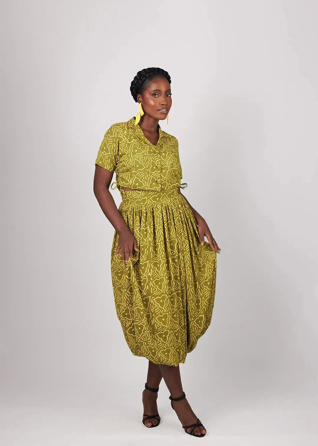 Kwelaku Co-Ord Set Green / 6 Zina Handblock Bubble Skirt Set