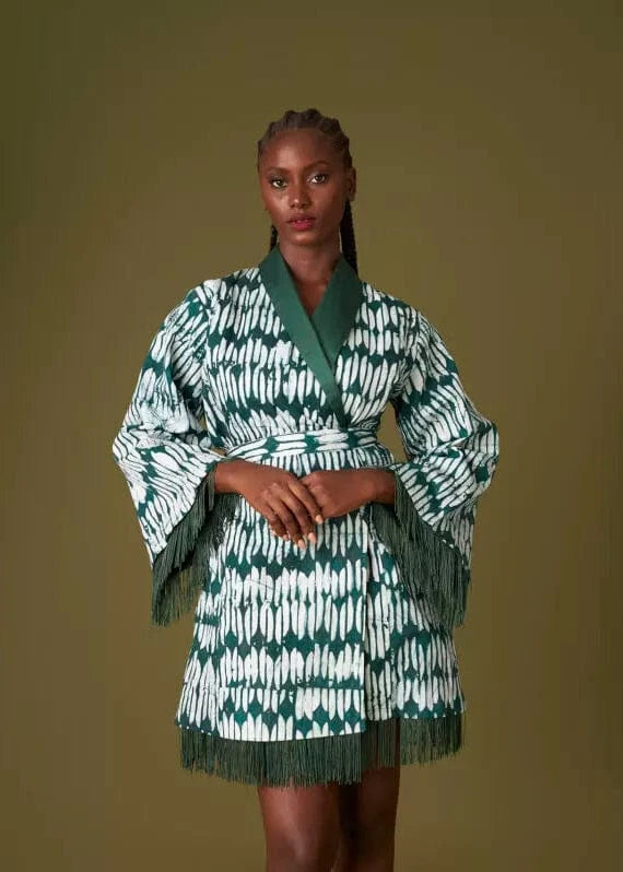 Kwelaku Dress Green / 6 Geomatric Batik Blazer Dress