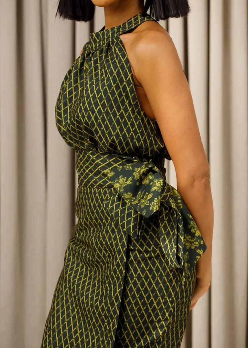 Kwelaku Dress Hybrid Abstract Halter Midi Wrap Dress