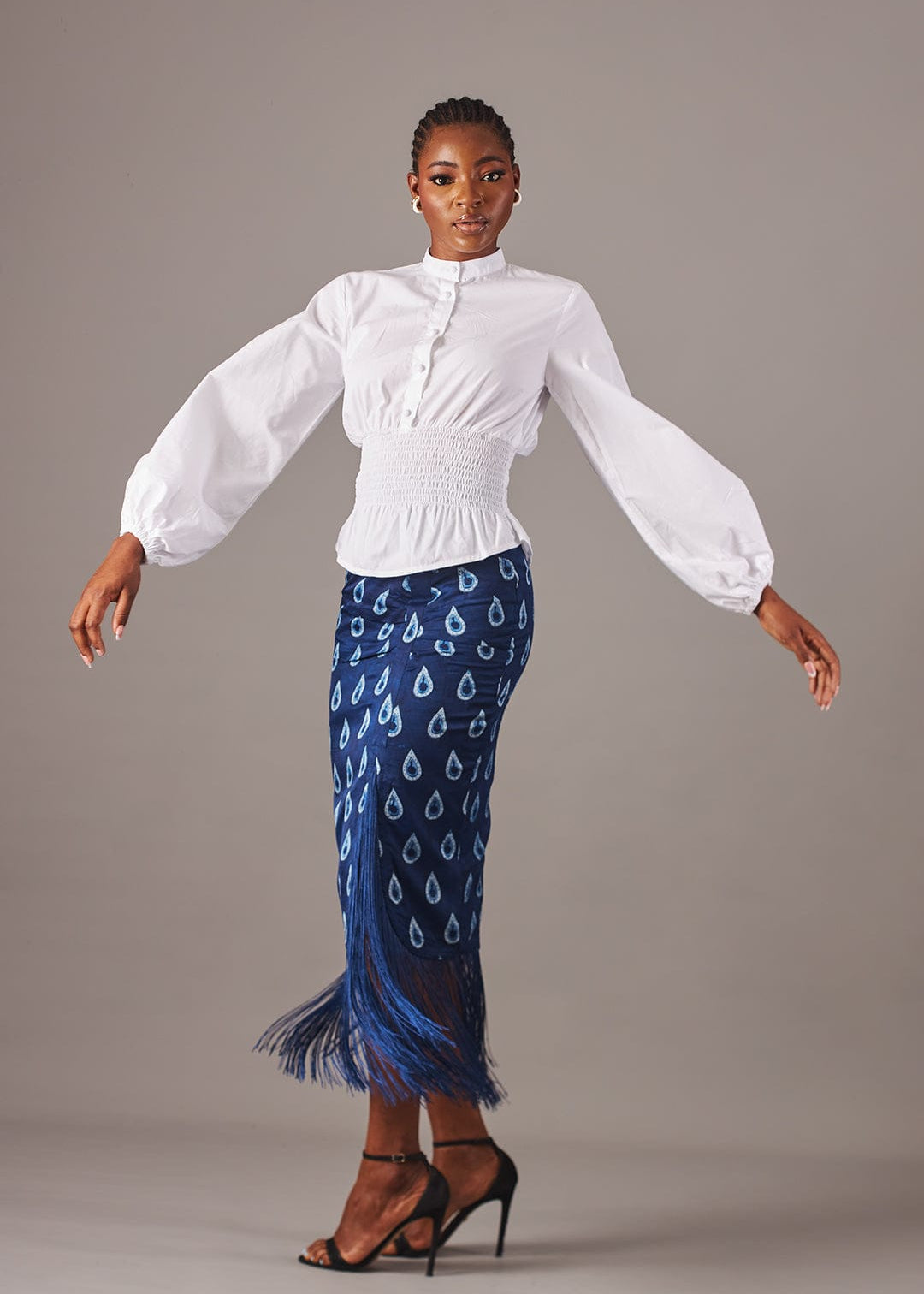 Kwelaku Shirt Smocked Peplum White Shirt