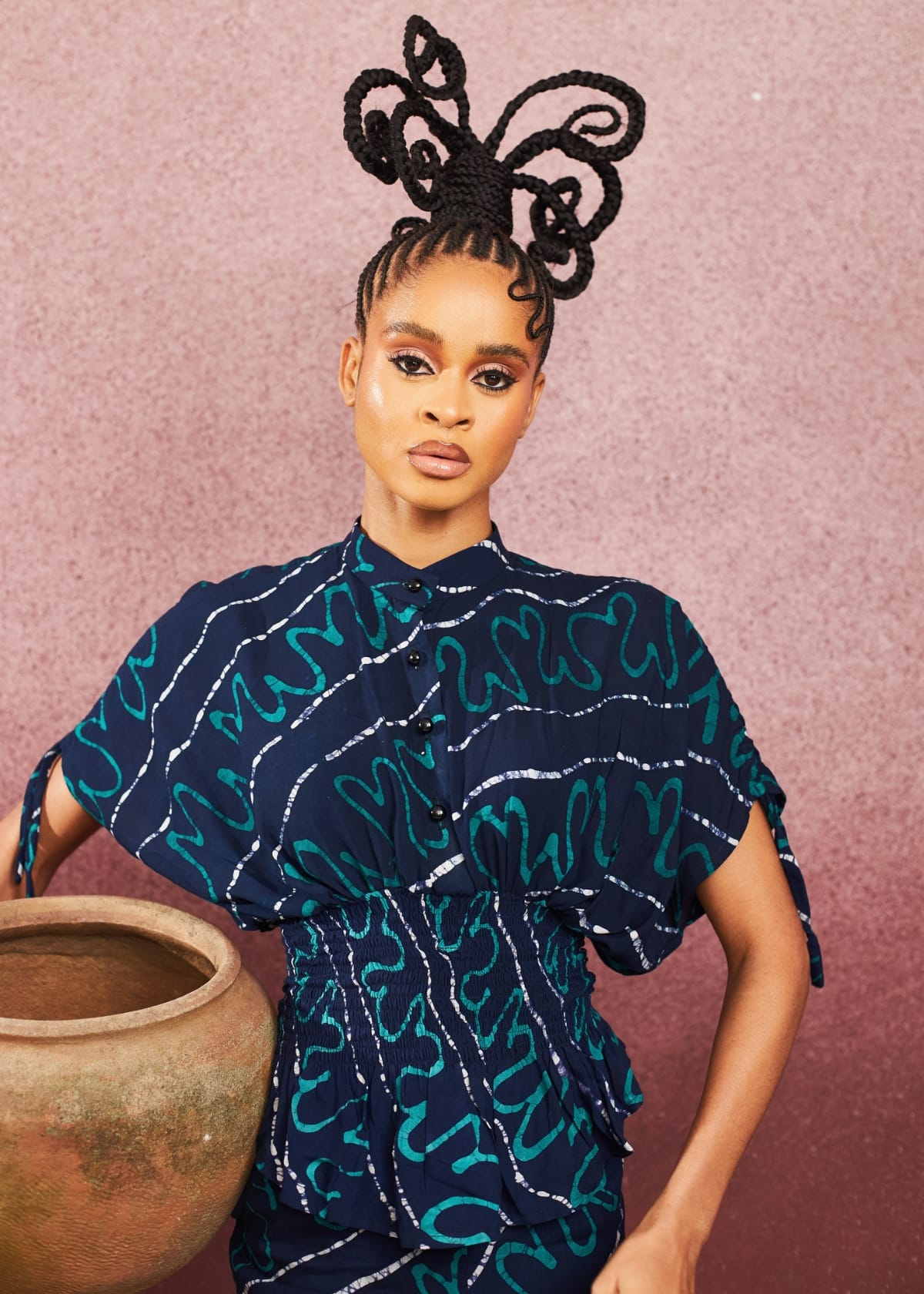 Kwelaku Shirts & Blouses Teal Abstract Smocked Blouse