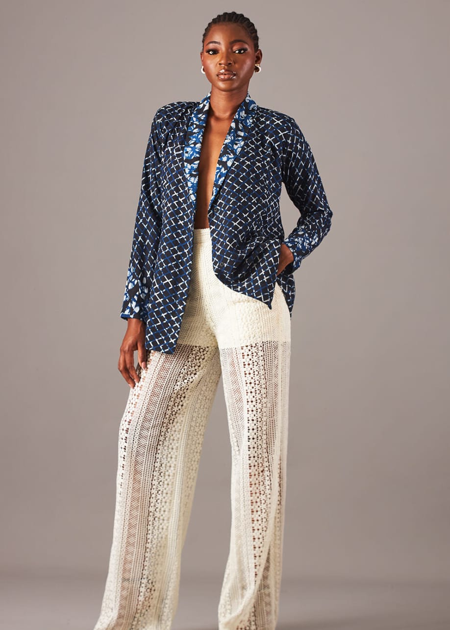 Kwelaku Suits & Blazers Hybrid Abstract Blazer With Lace